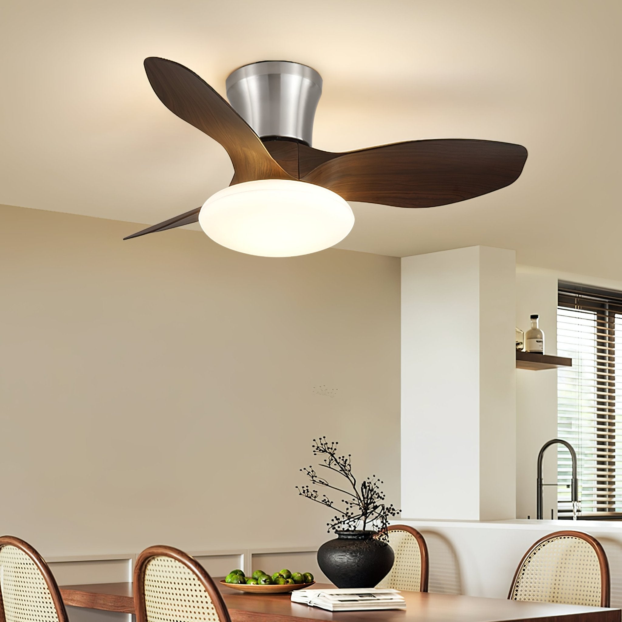 Ventilateur de plafond au design moderne avec éclairage LED | Pales en bois - Lamylie