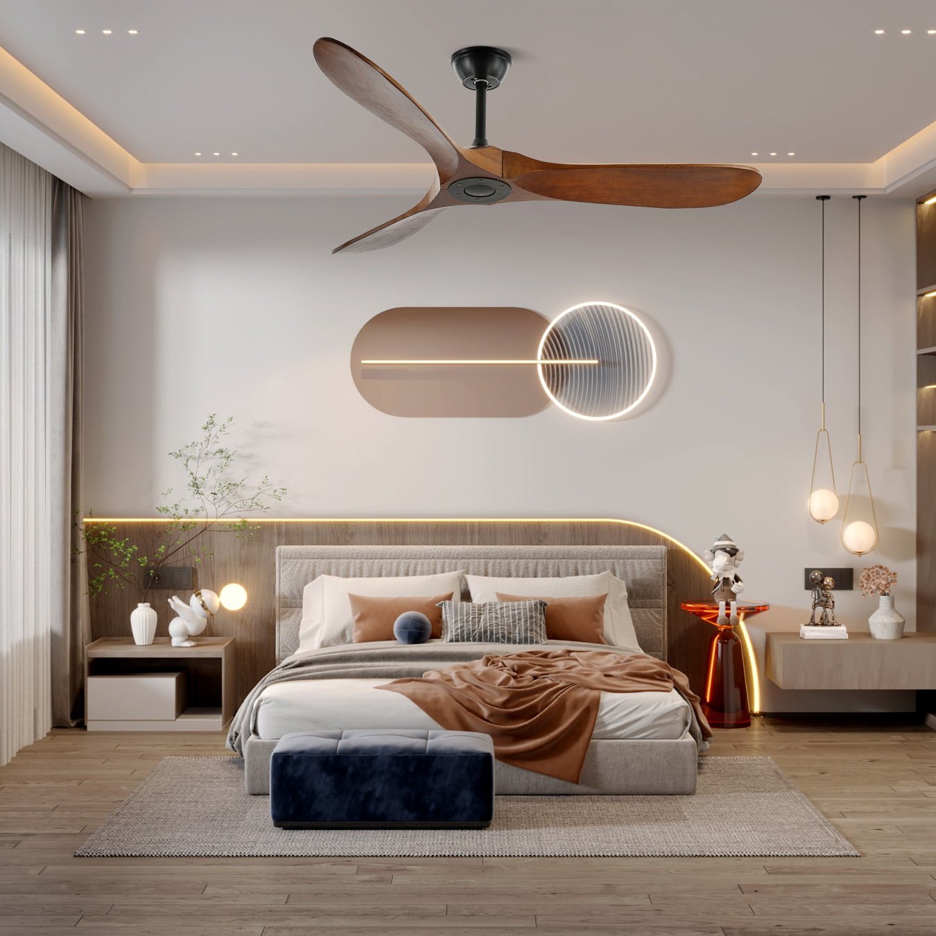 Ventilatore da soffitto in legno con telecomando | 6 velocità e motore da 35W | 106cm o 132cm - Lamylie