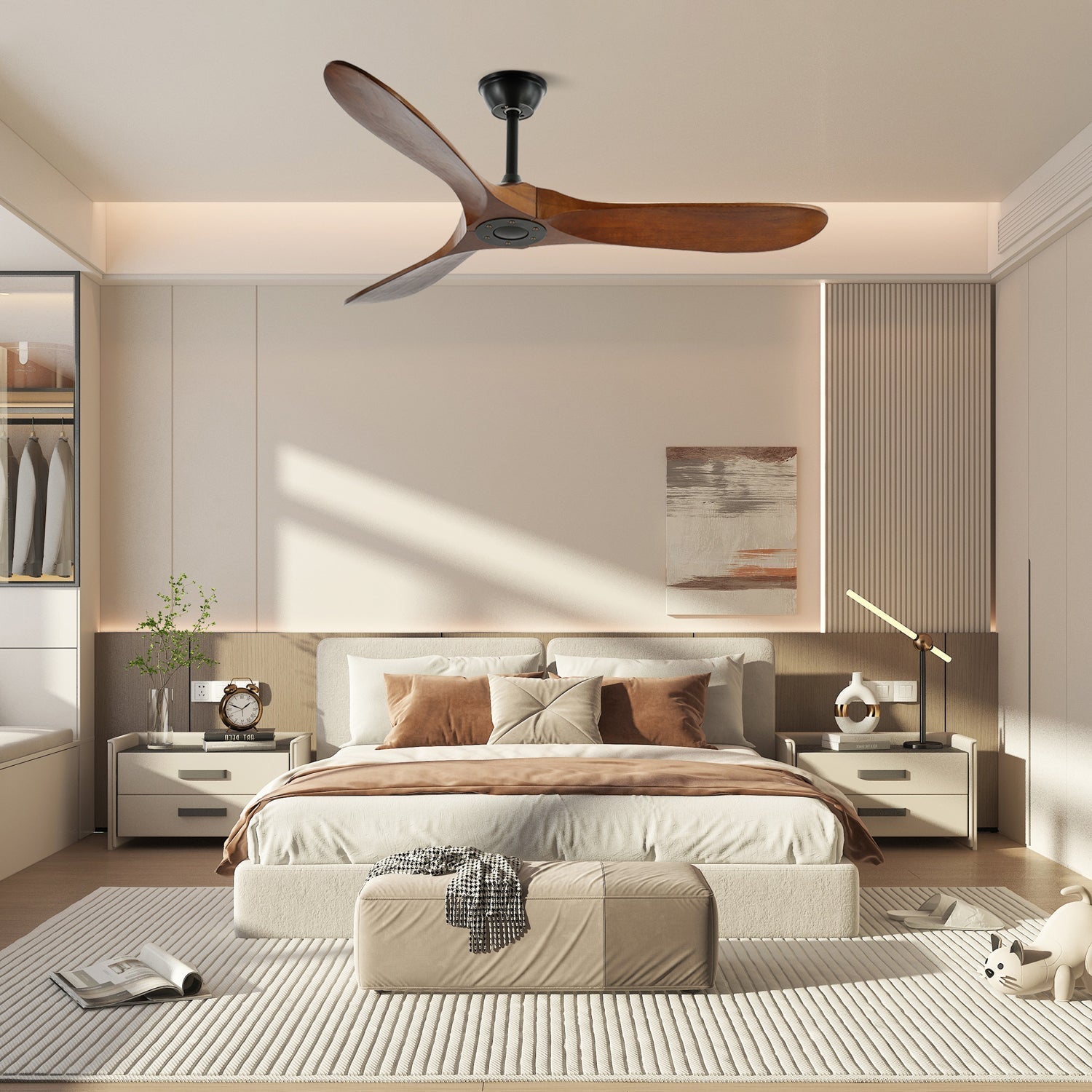 Takvifte i tre med fjernkontroll | 6 hastigheter og 35 W motor | 106 cm eller 132 cm – Lamylie
