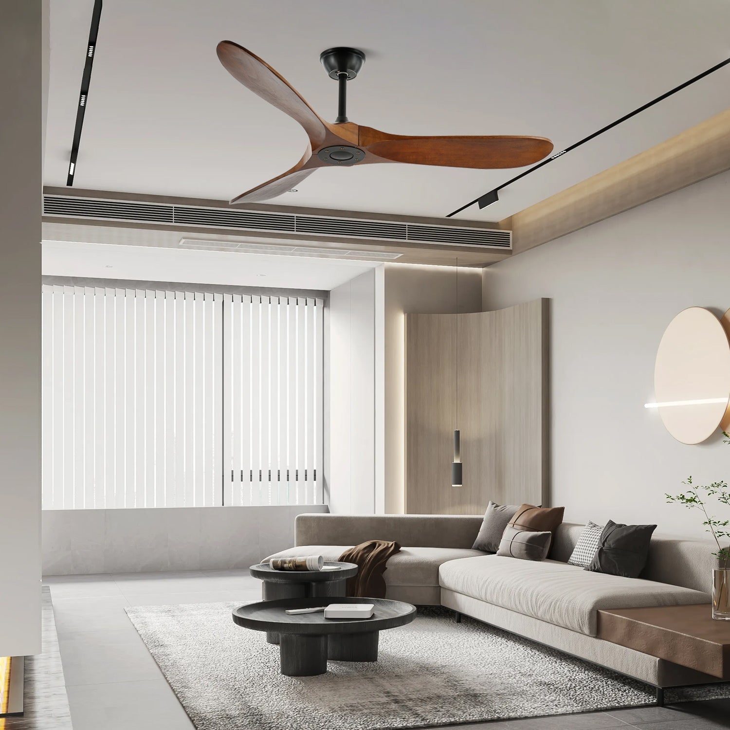 Takvifte i tre med fjernkontroll | 6 hastigheter og 35 W motor | 106 cm eller 132 cm – Lamylie