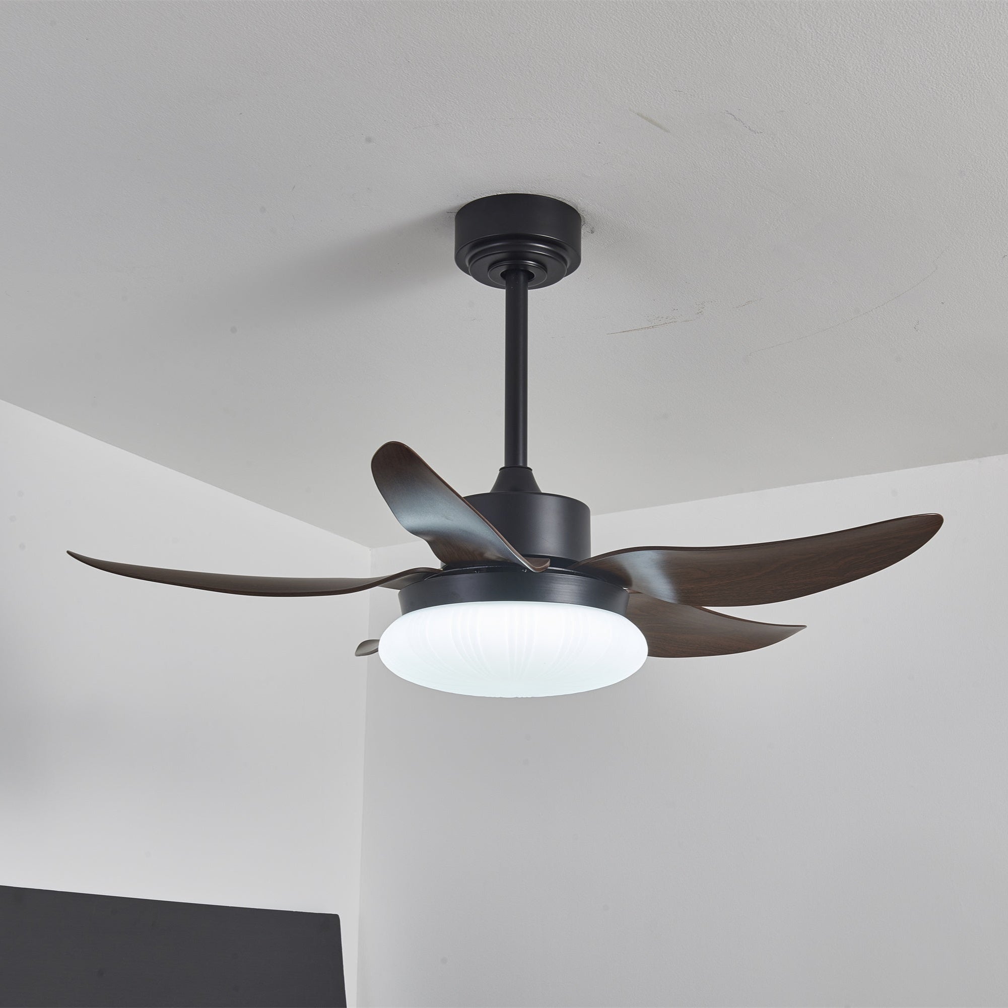 Nowoczesny wentylator sufitowy z oświetleniem i pilotem, drewniany design, 106 cm – Lamylie