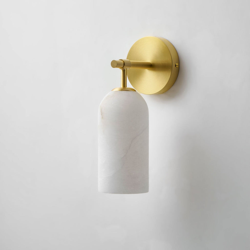 Alabaster Wall Lamp Cylindrical Minimalist Golden Fixture Warm Glow Lighting - Lamylie