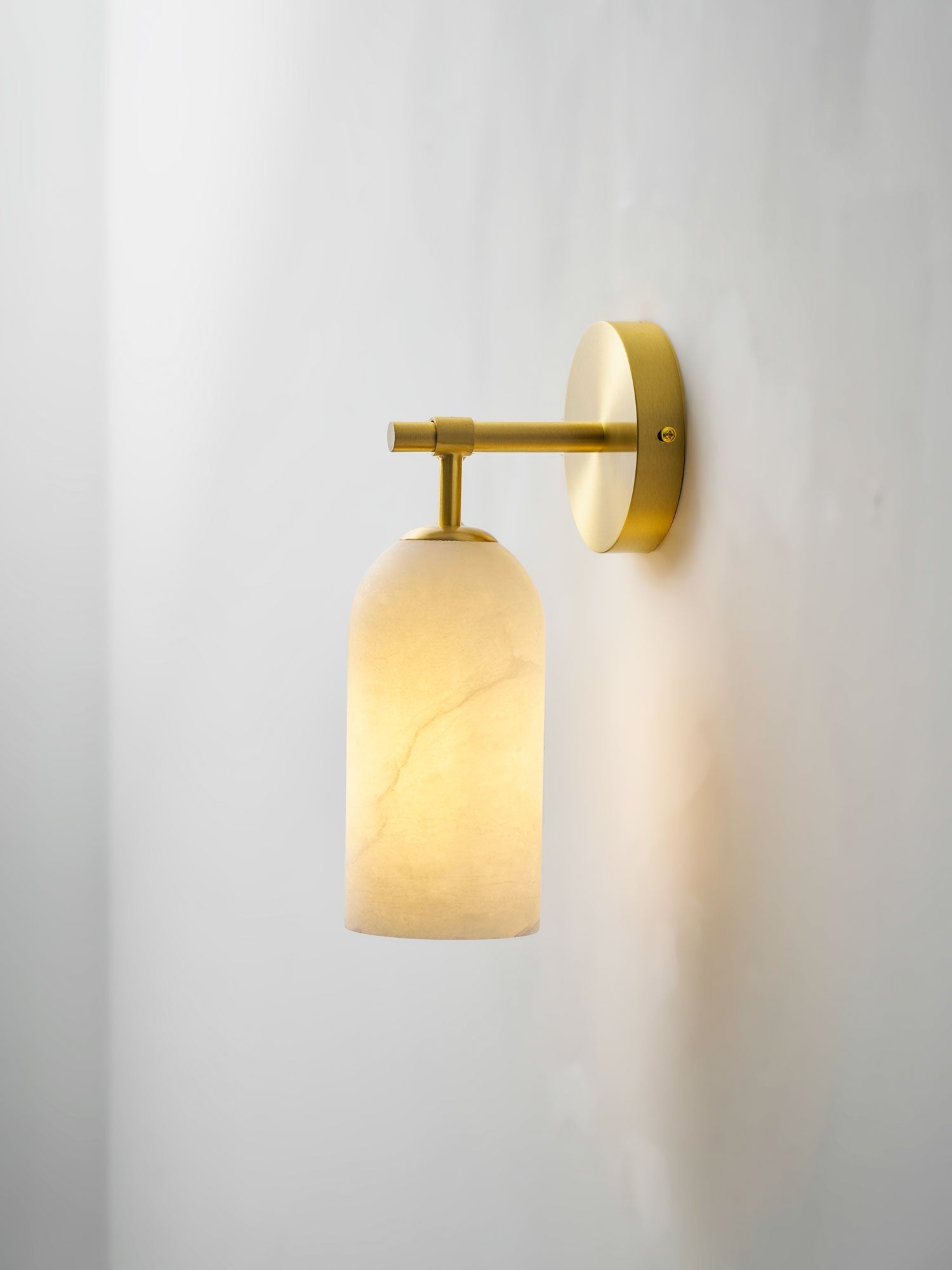 Alabaster Wall Lamp Cylindrical Minimalist Golden Fixture Warm Glow Lighting - Lamylie