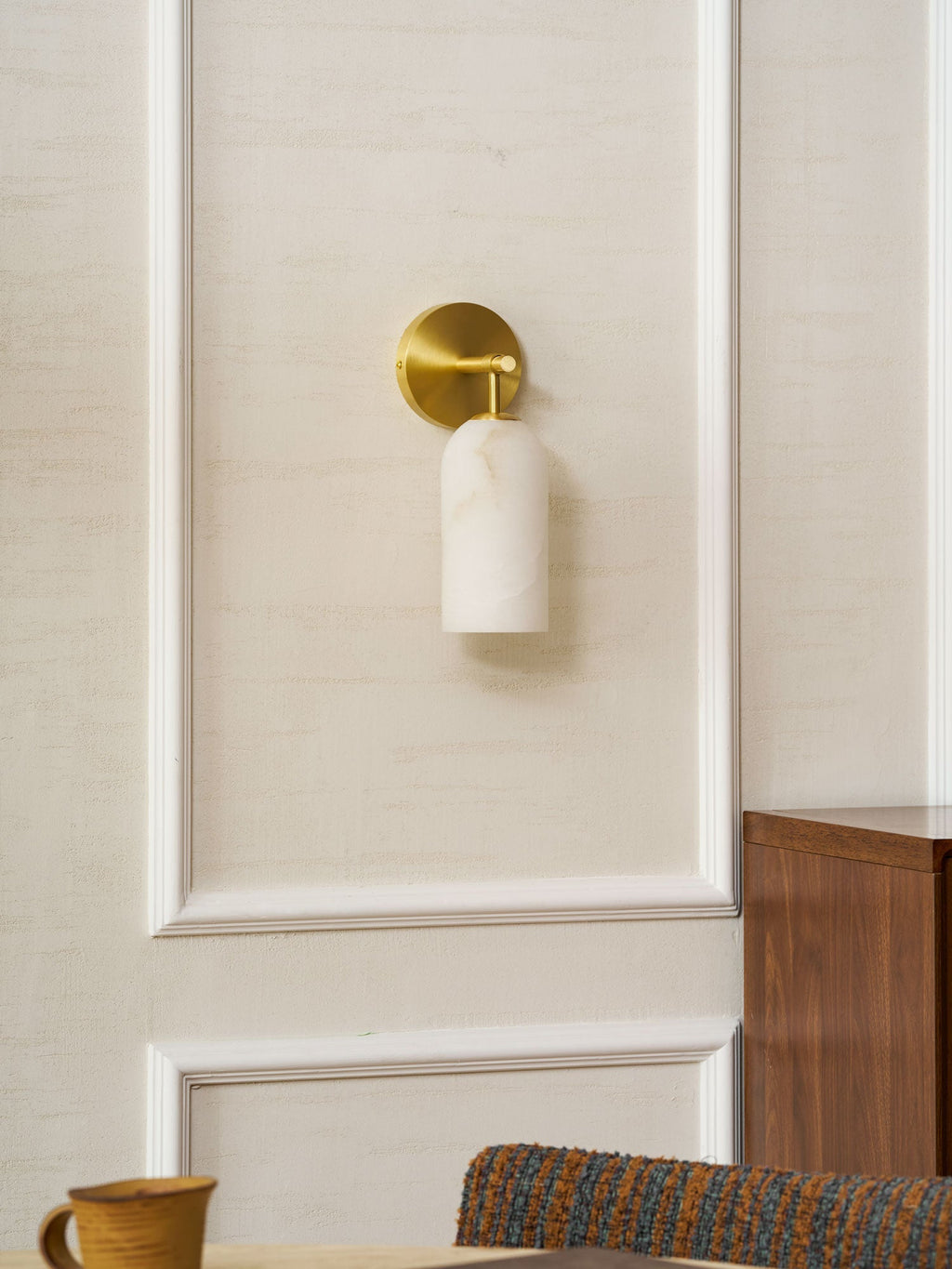 Alabaster Wall Lamp Cylindrical Minimalist Golden Fixture Warm Glow Lighting - Lamylie
