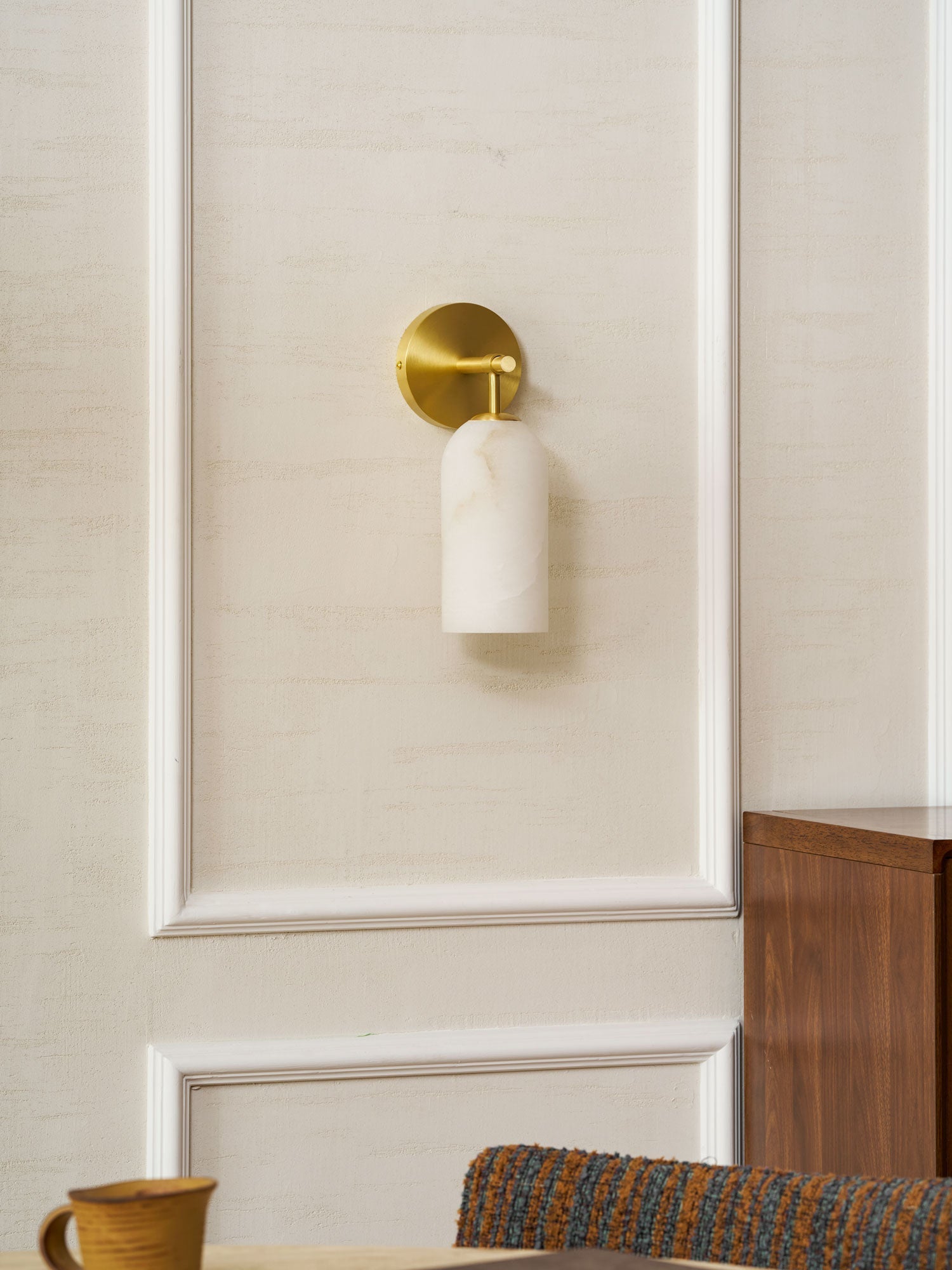 Alabaster Wall Lamp Cylindrical Minimalist Golden Fixture Warm Glow Lighting - Lamylie
