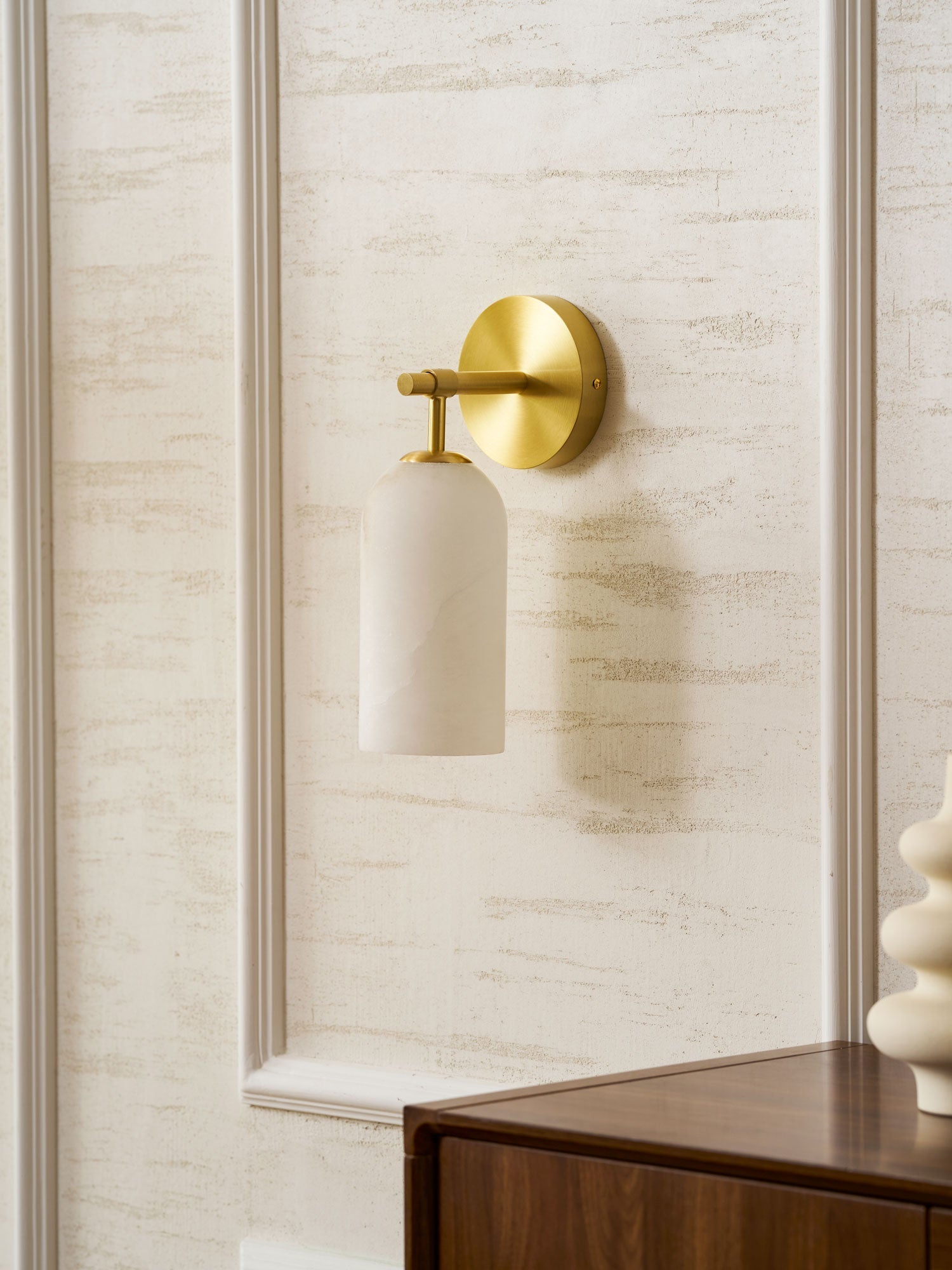 Alabaster Wall Lamp Cylindrical Minimalist Golden Fixture Warm Glow Lighting - Lamylie