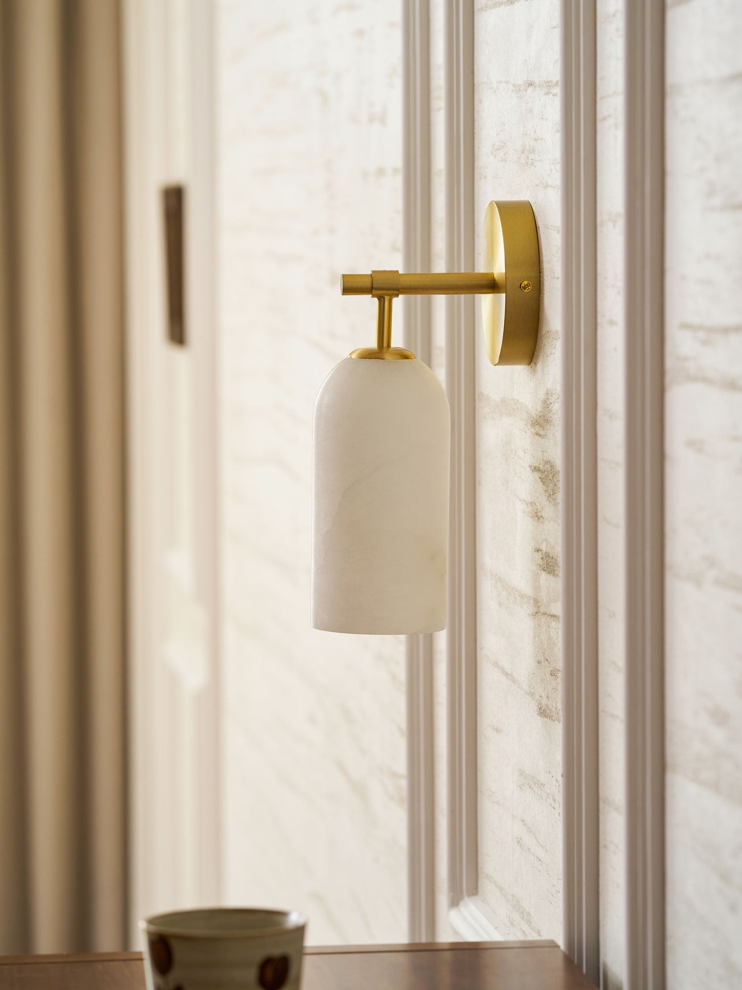 Alabaster Wall Lamp Cylindrical Minimalist Golden Fixture Warm Glow Lighting - Lamylie