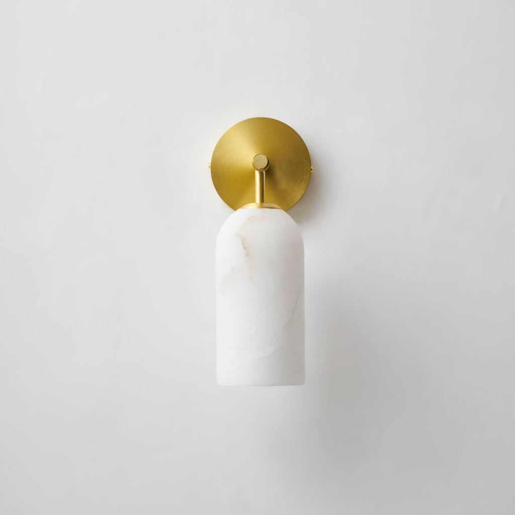 Alabaster Wall Lamp Cylindrical Minimalist Golden Fixture Warm Glow Lighting - Lamylie