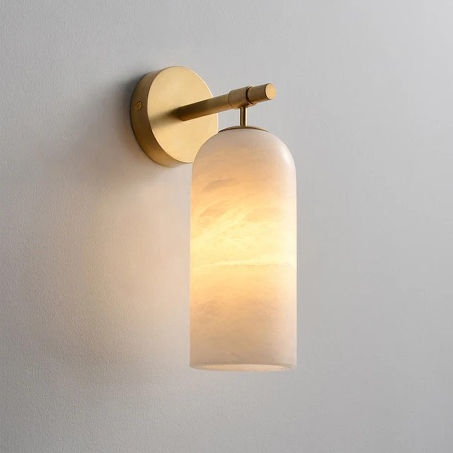 Alabaster Wall Lamp Cylindrical Minimalist Golden Fixture Warm Glow Lighting - Lamylie