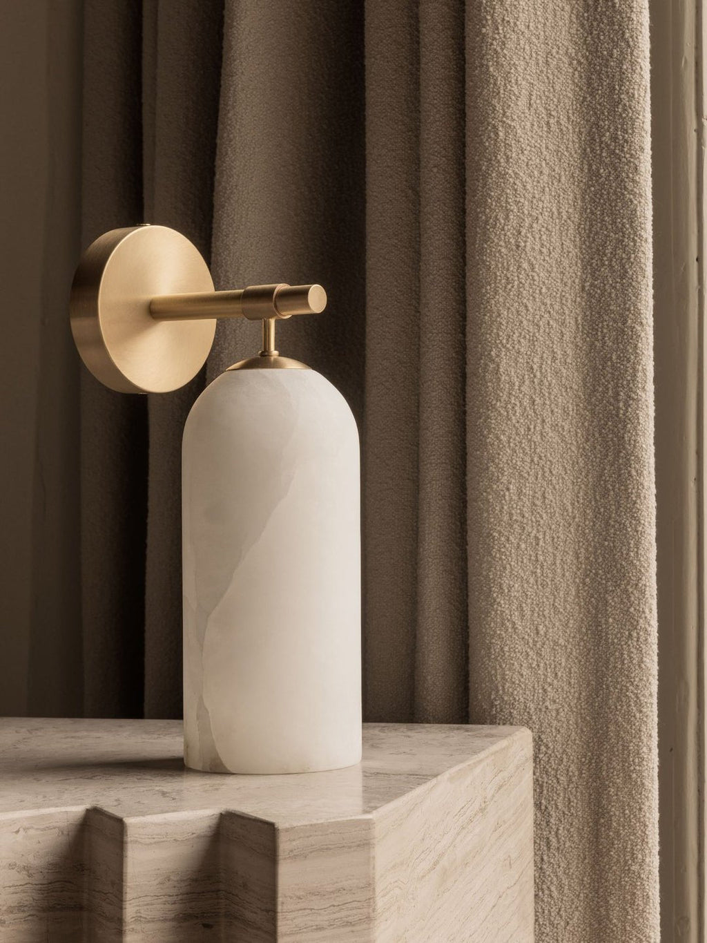 Alabaster Wall Lamp Cylindrical Minimalist Golden Fixture Warm Glow Lighting - Lamylie