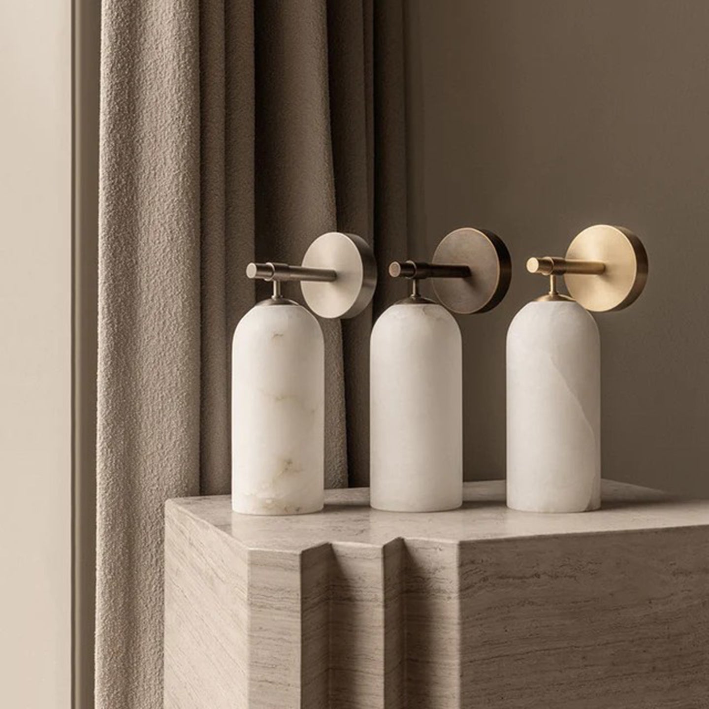 Alabaster Wall Lamp Cylindrical Minimalist Golden Fixture Warm Glow Lighting - Lamylie