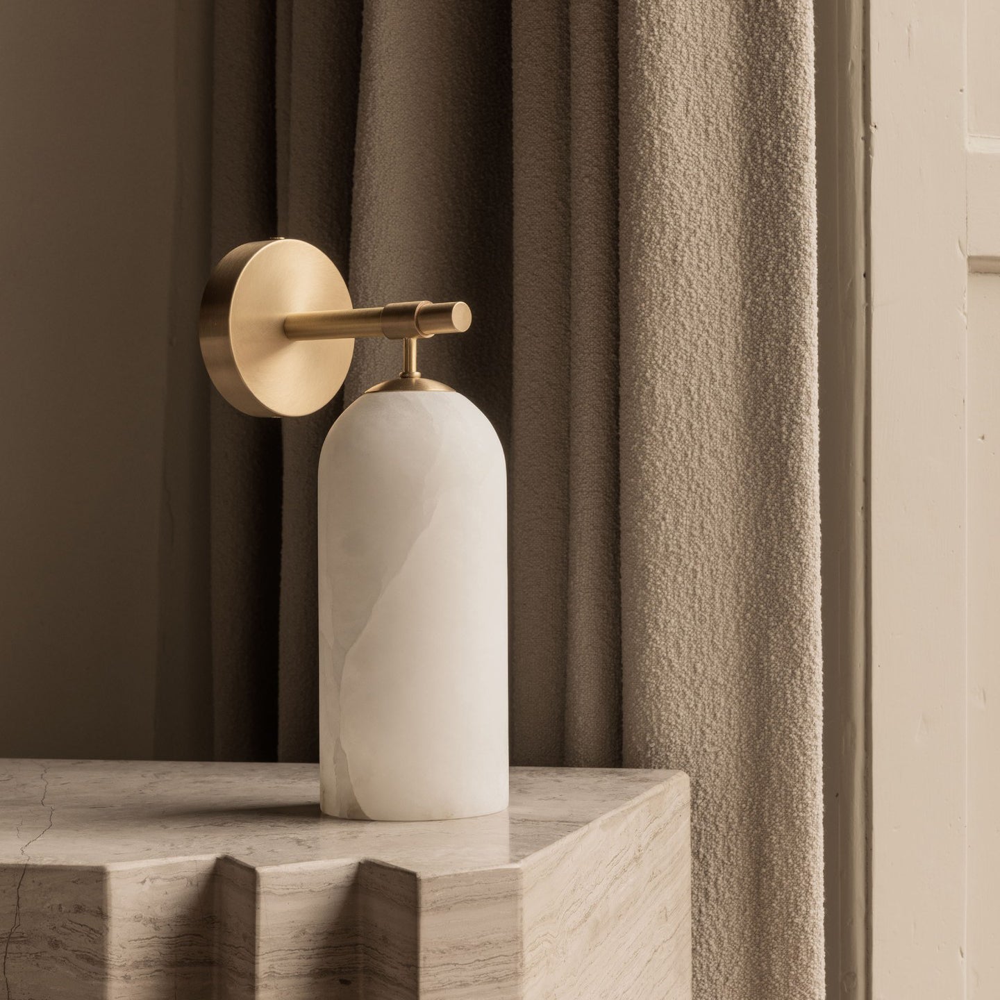 Alabaster Wall Lamp Cylindrical Minimalist Golden Fixture Warm Glow Lighting - Lamylie
