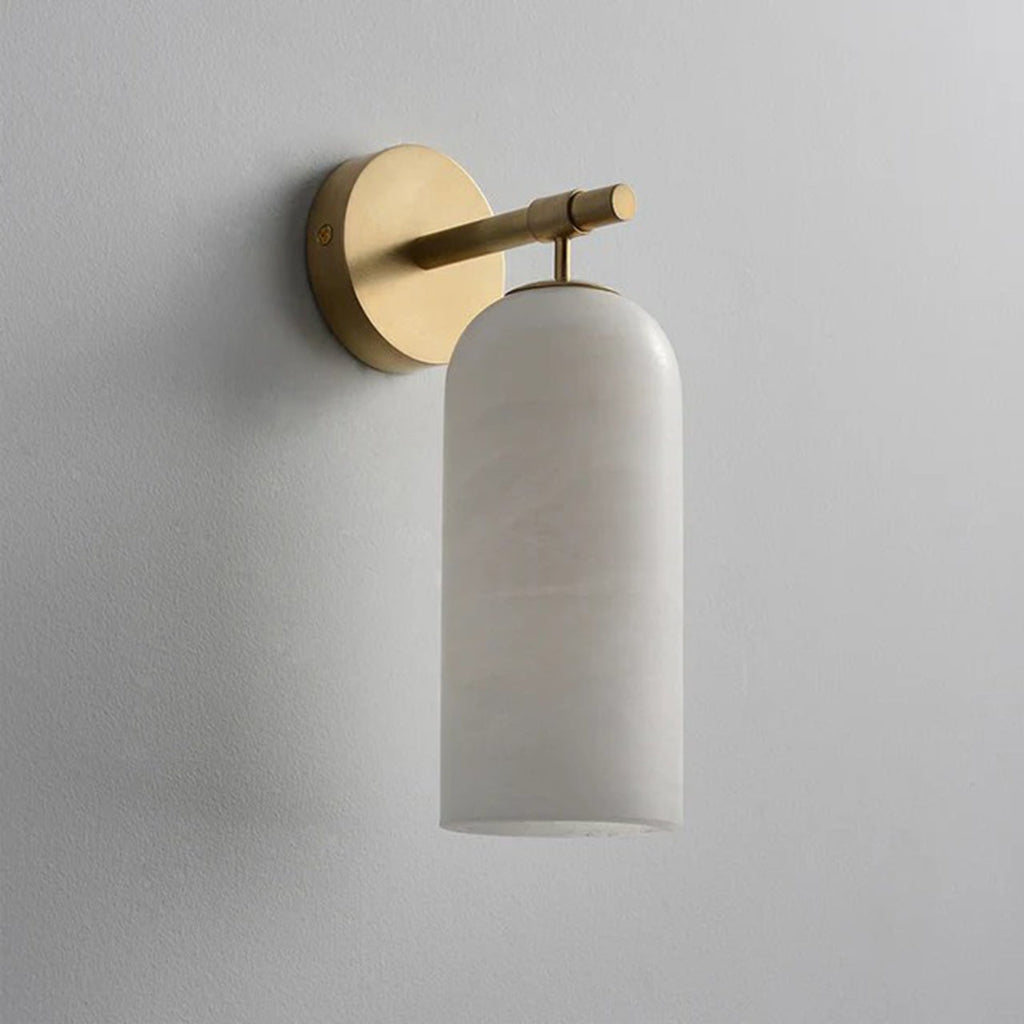 Alabaster Wall Lamp Cylindrical Minimalist Golden Fixture Warm Glow Lighting - Lamylie