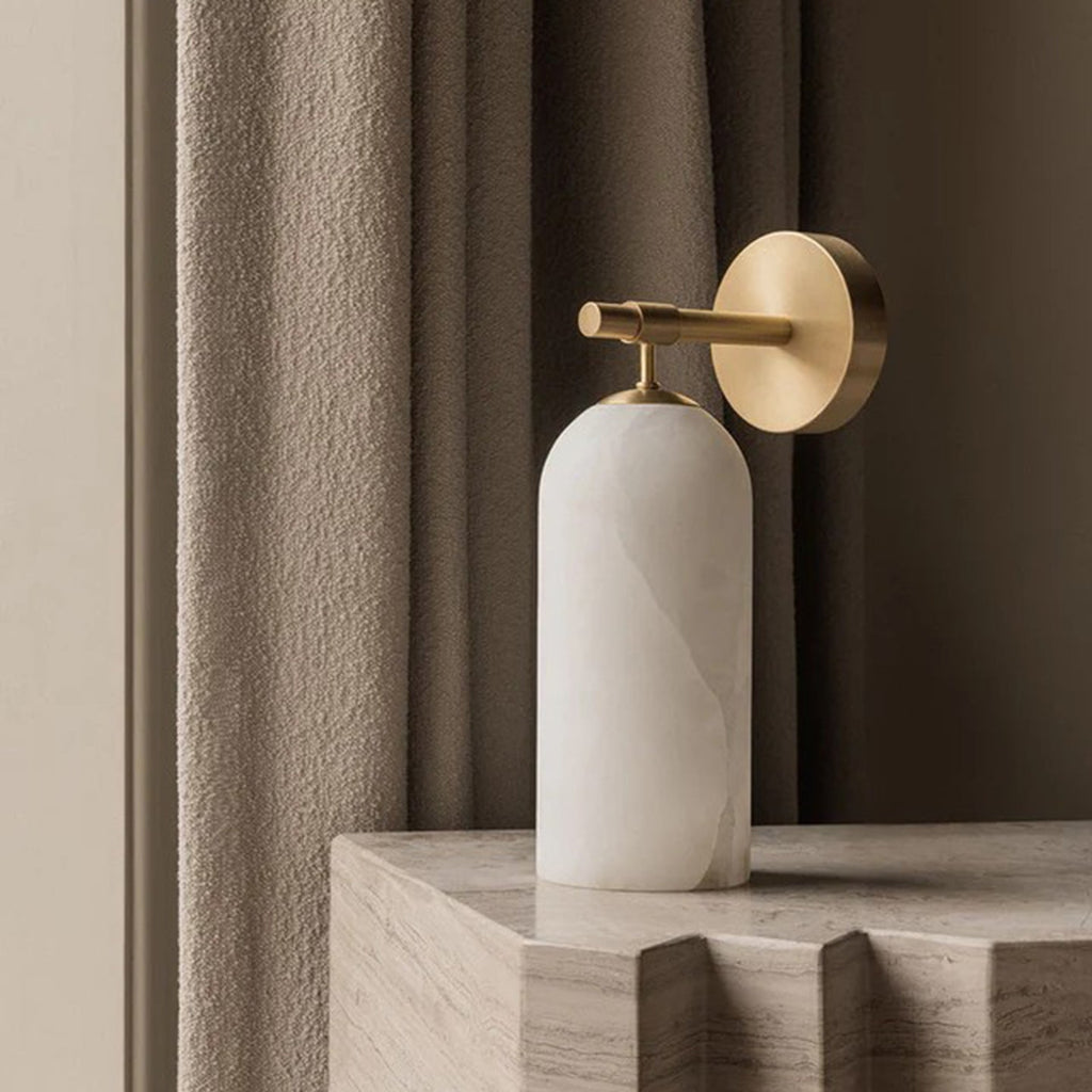 Alabaster Wall Lamp Cylindrical Minimalist Golden Fixture Warm Glow Lighting - Lamylie