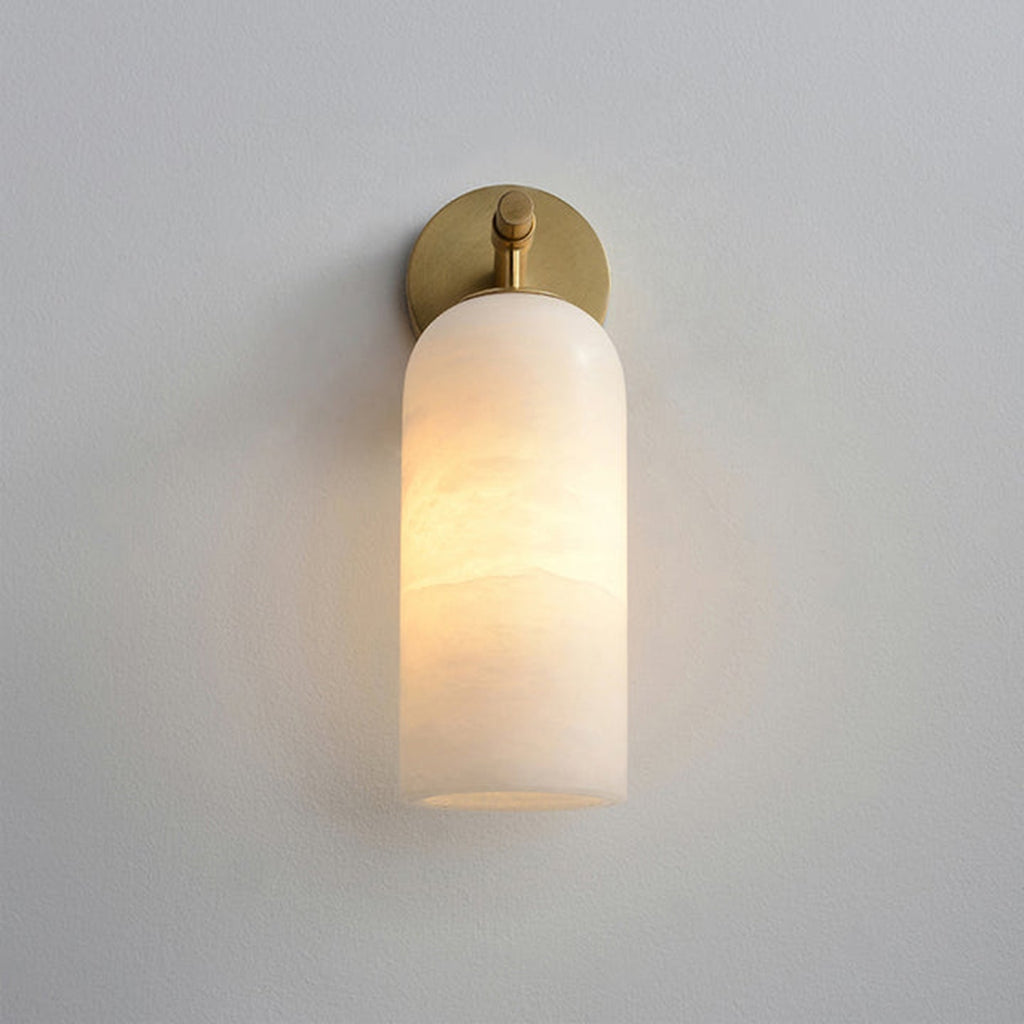Alabaster Wall Lamp Cylindrical Minimalist Golden Fixture Warm Glow Lighting - Lamylie