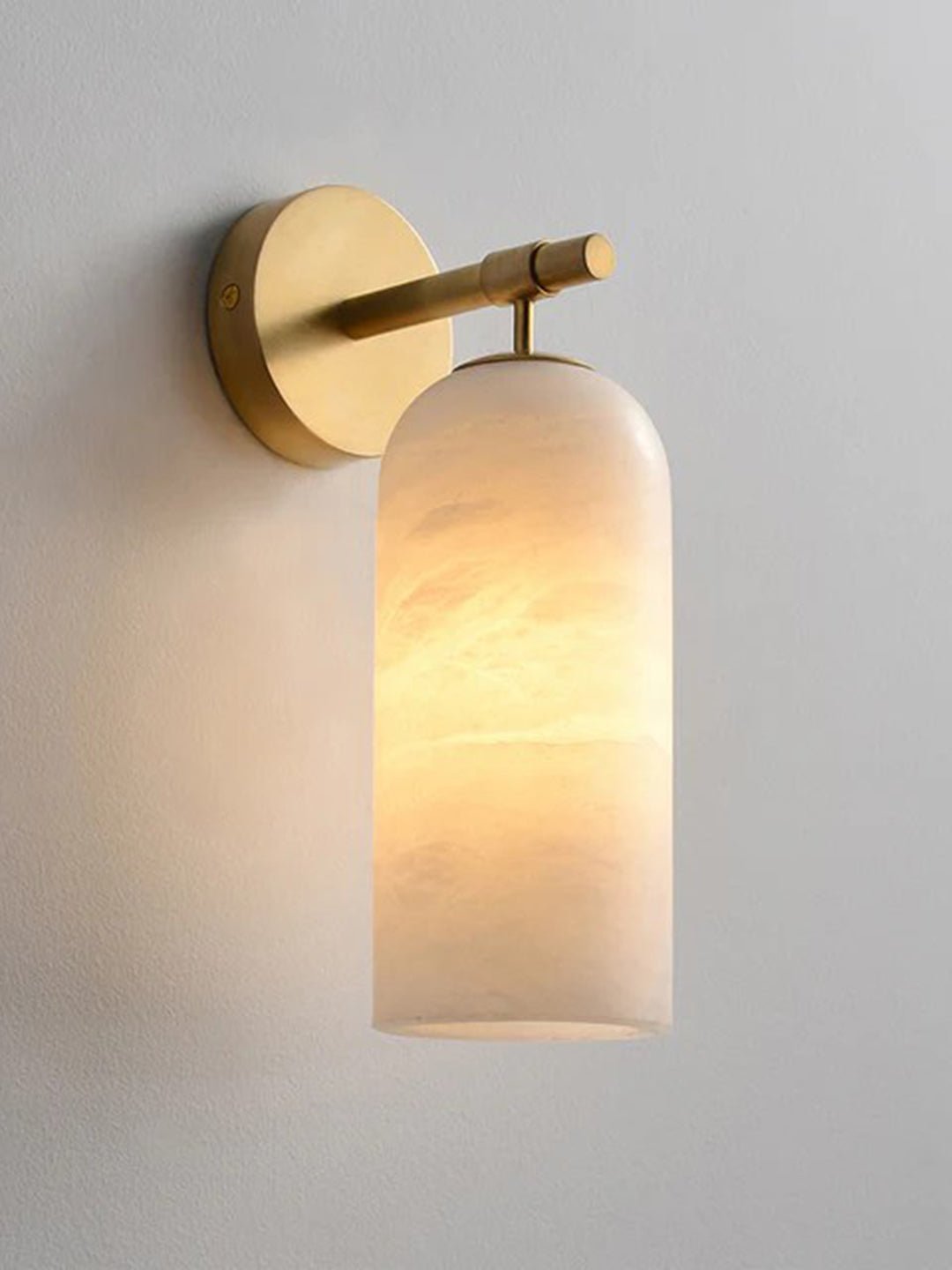 Alabaster Wall Lamp Cylindrical Minimalist Golden Fixture Warm Glow Lighting - Lamylie