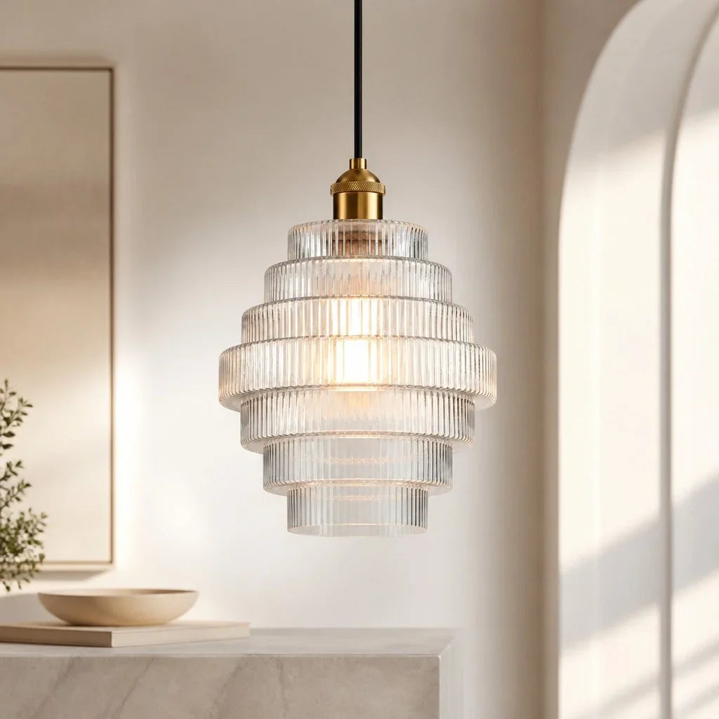 Glass Pendant Lamp Striped Colored Glass Bottle Model Scandinavian Lighting for Dining Room Living Room Kitchen Island - Lamylie