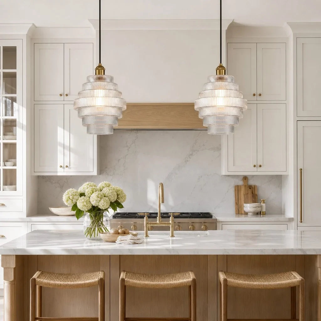 Glass Pendant Lamp Striped Colored Glass Bottle Model Scandinavian Lighting for Dining Room Living Room Kitchen Island - Lamylie