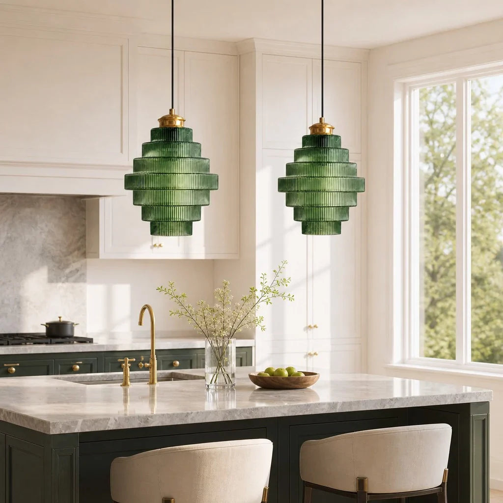 Glass Pendant Lamp Striped Colored Glass Bottle Model Scandinavian Lighting for Dining Room Living Room Kitchen Island - Lamylie