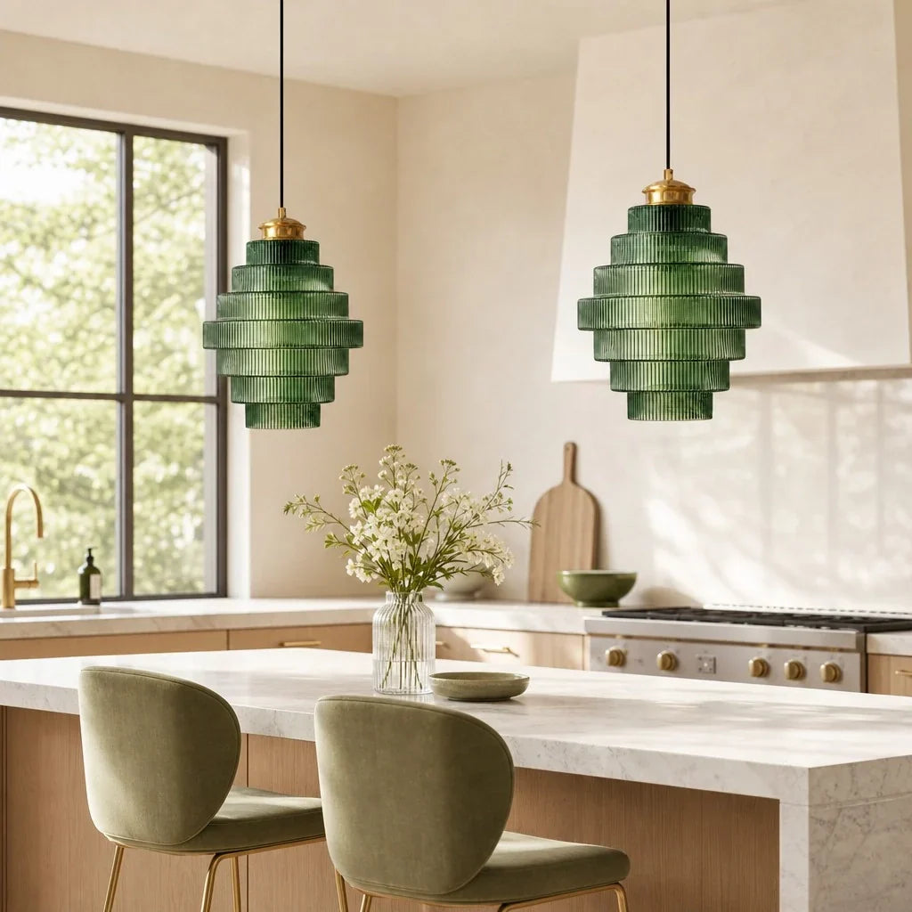 Glass Pendant Lamp Striped Colored Glass Bottle Model Scandinavian Lighting for Dining Room Living Room Kitchen Island - Lamylie