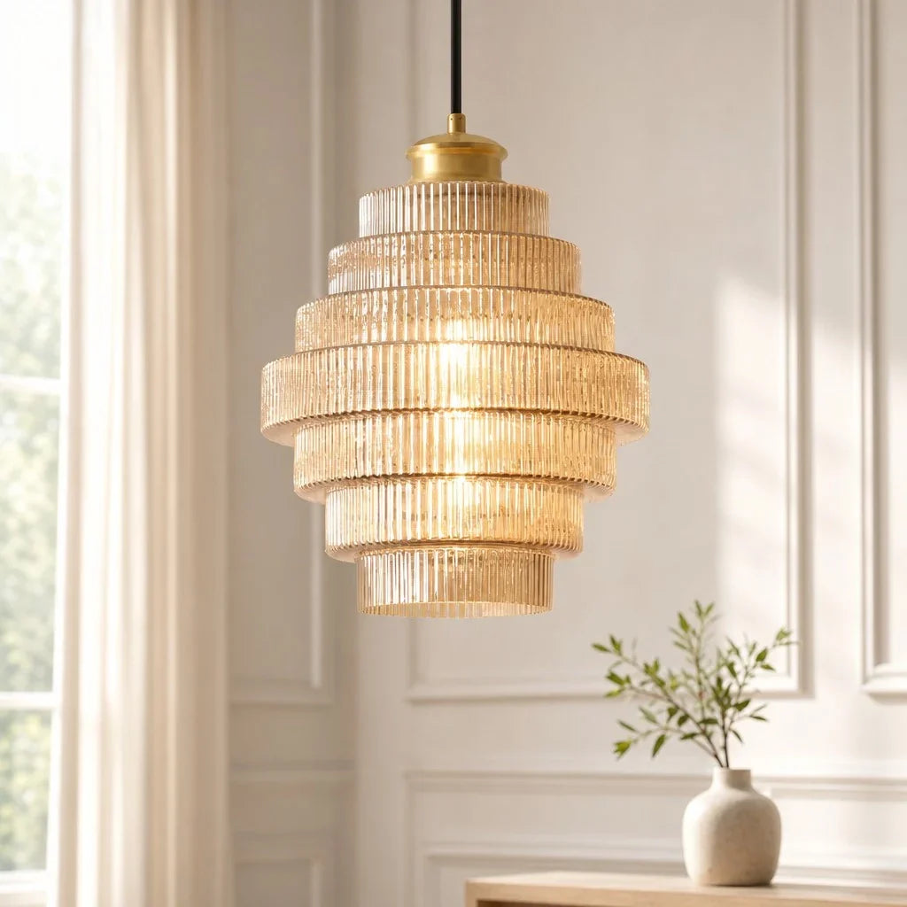 Glass Pendant Lamp Striped Colored Glass Bottle Model Scandinavian Lighting for Dining Room Living Room Kitchen Island - Lamylie