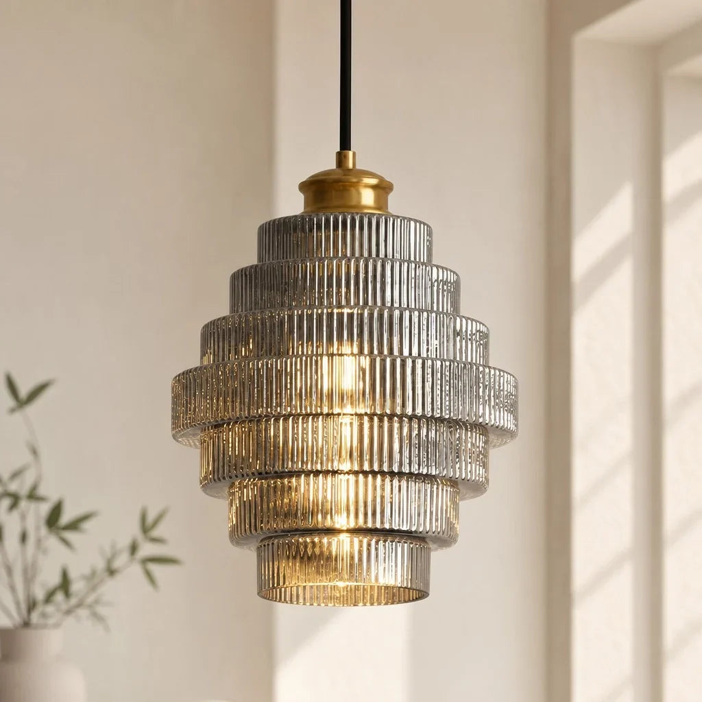 Glass Pendant Lamp Striped Colored Glass Bottle Model Scandinavian Lighting for Dining Room Living Room Kitchen Island - Lamylie