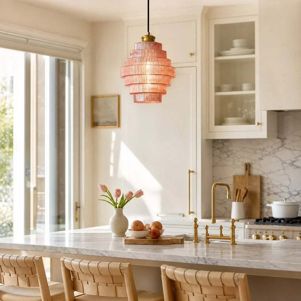 Glass Pendant Lamp Striped Colored Glass Bottle Model Scandinavian Lighting for Dining Room Living Room Kitchen Island - Lamylie