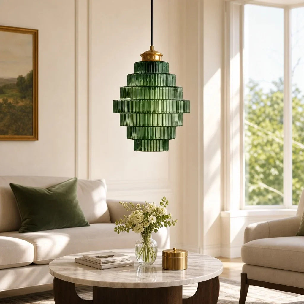 Glass Pendant Lamp Striped Colored Glass Bottle Model Scandinavian Lighting for Dining Room Living Room Kitchen Island - Lamylie