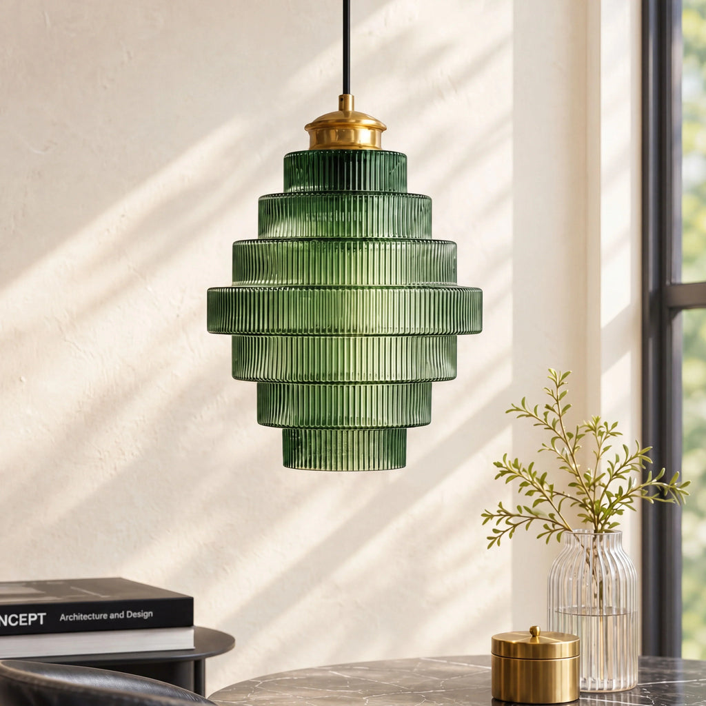 Glass Pendant Lamp Striped Colored Glass Bottle Model Scandinavian Lighting for Dining Room Living Room Kitchen Island - Lamylie