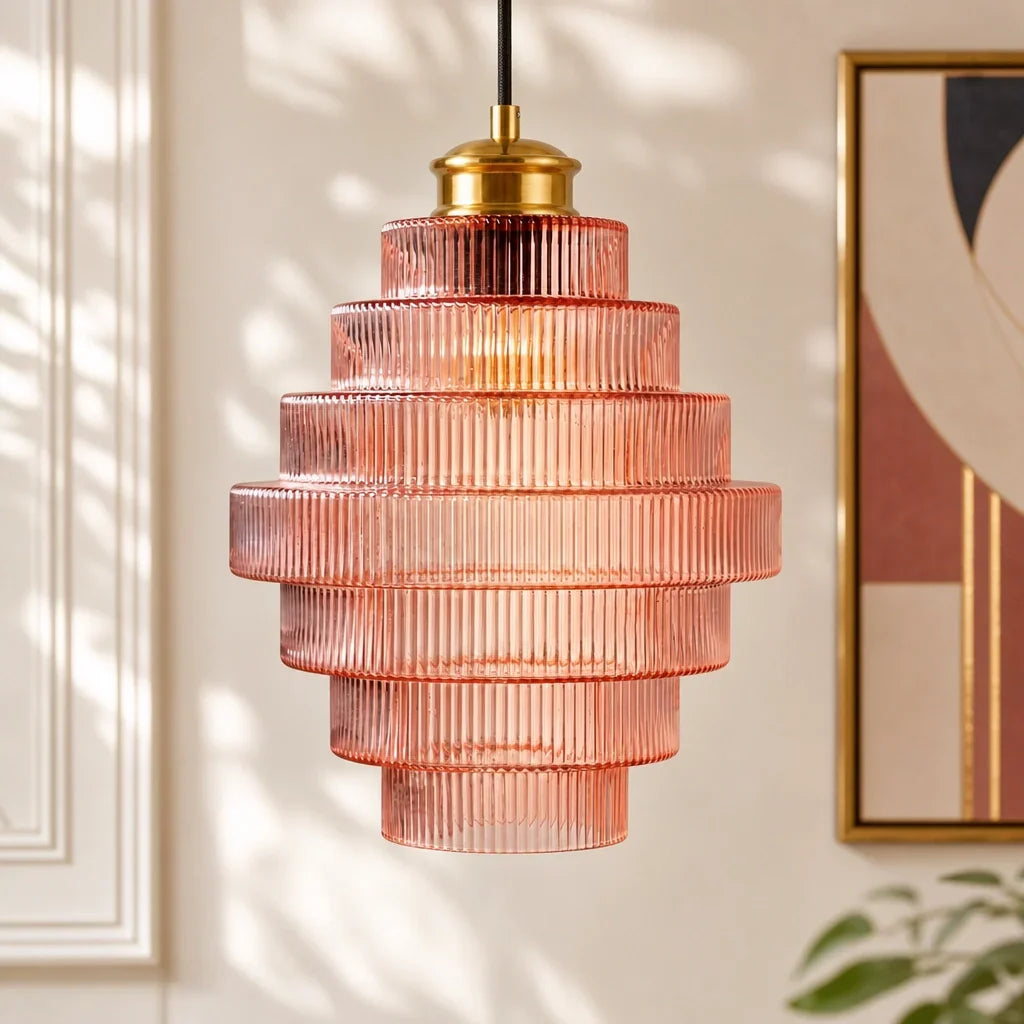 Glass Pendant Lamp Striped Colored Glass Bottle Model Scandinavian Lighting for Dining Room Living Room Kitchen Island - Lamylie