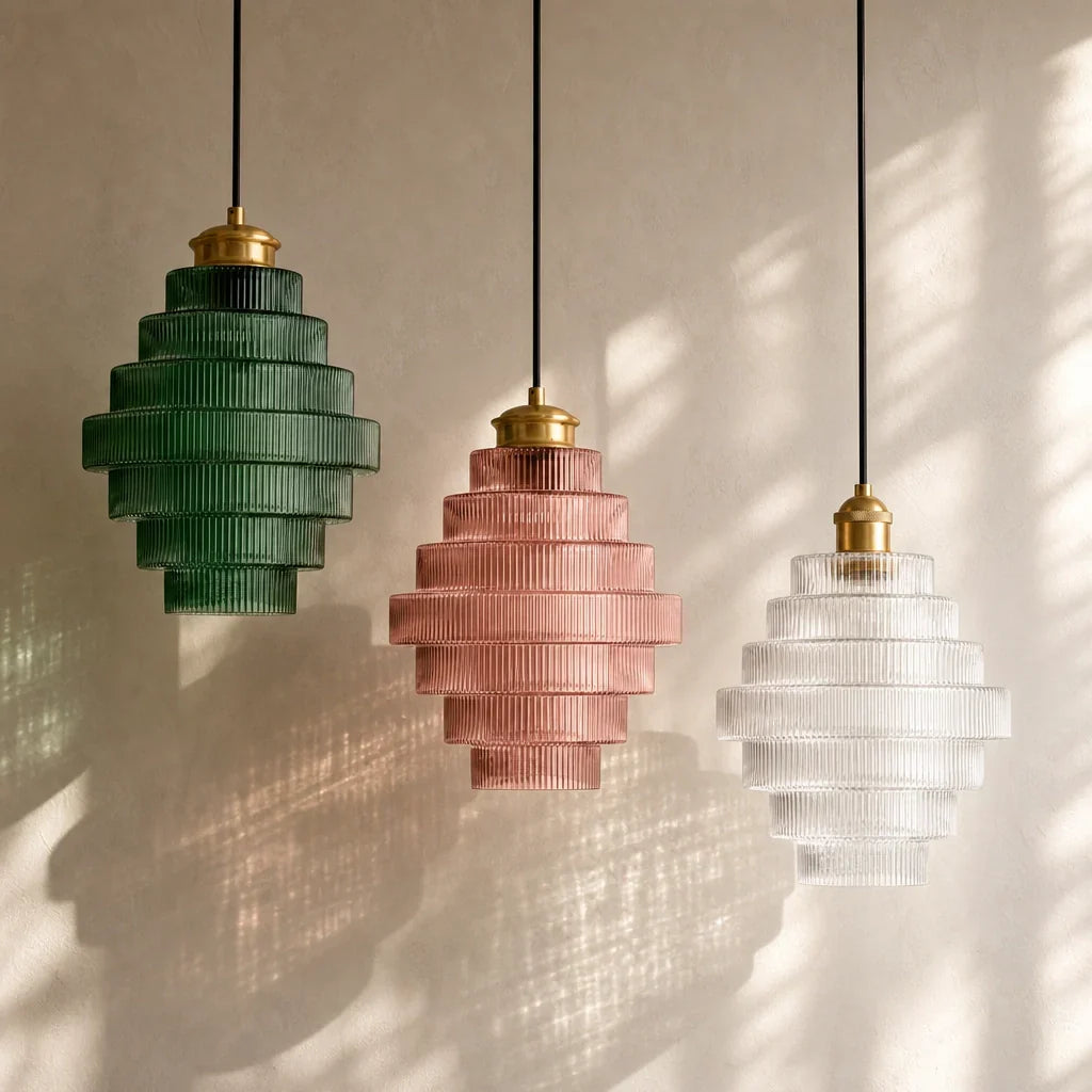 Glass Pendant Lamp Striped Colored Glass Bottle Model Scandinavian Lighting for Dining Room Living Room Kitchen Island - Lamylie