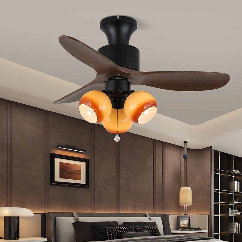 Ventilateur de plafond vintage avec éclairage — Abat-jour en verre et pales effet bois — Ø91-106 cm - Lamylie