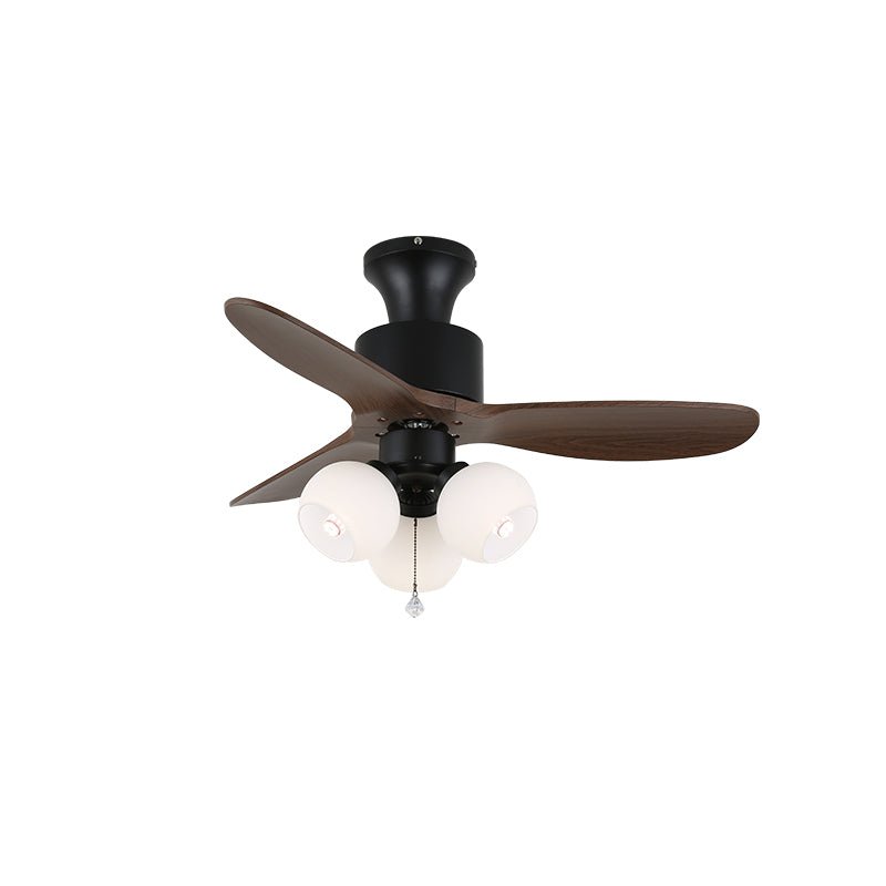 Ventilateur de plafond vintage avec éclairage — Abat-jour en verre et pales effet bois — Ø91-106 cm - Lamylie