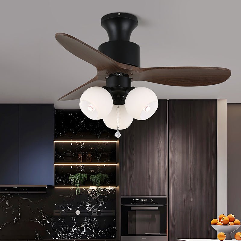 Ventilateur de plafond vintage avec éclairage — Abat-jour en verre et pales effet bois — Ø91-106 cm - Lamylie