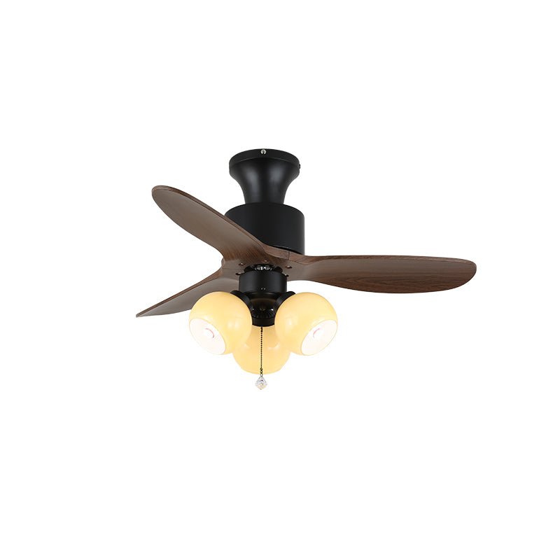 Ventilateur de plafond vintage avec éclairage — Abat-jour en verre et pales effet bois — Ø91-106 cm - Lamylie