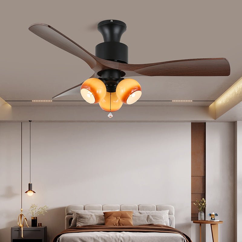 Ventilateur de plafond vintage avec éclairage — Abat-jour en verre et pales effet bois — Ø91-106 cm - Lamylie