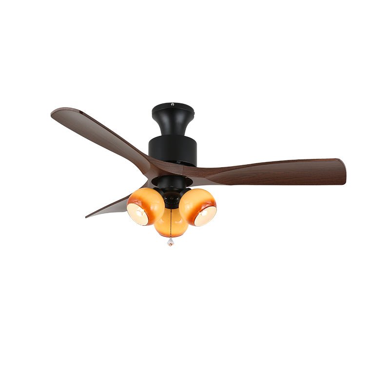 Ventilateur de plafond vintage avec éclairage — Abat-jour en verre et pales effet bois — Ø91-106 cm - Lamylie