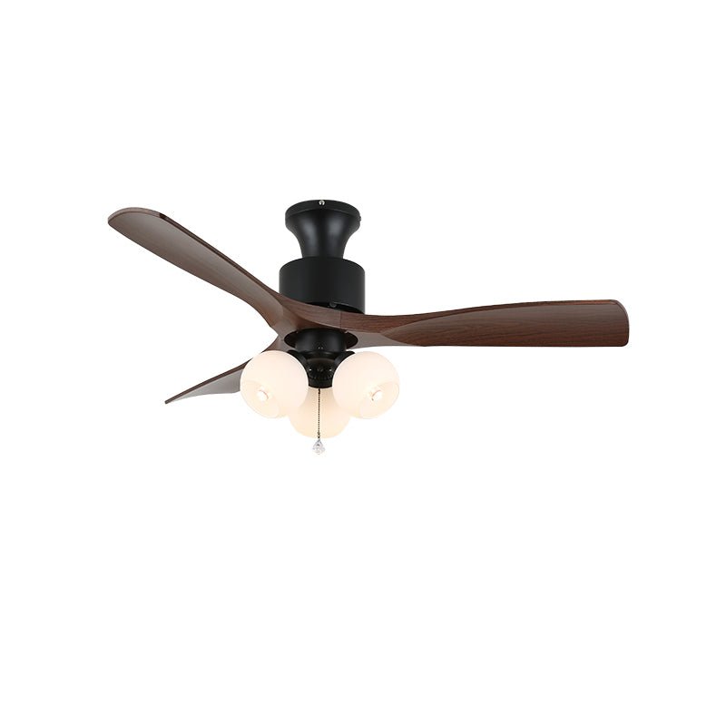 Ventilateur de plafond vintage avec éclairage — Abat-jour en verre et pales effet bois — Ø91-106 cm - Lamylie
