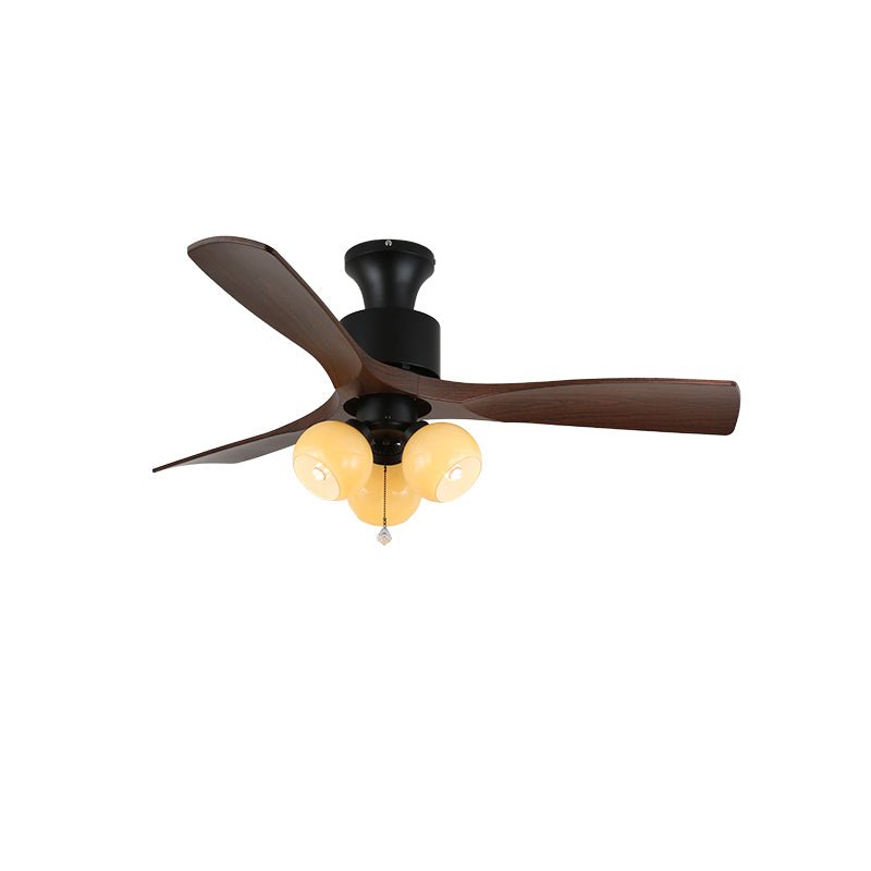 Ventilateur de plafond vintage avec éclairage — Abat-jour en verre et pales effet bois — Ø91-106 cm - Lamylie