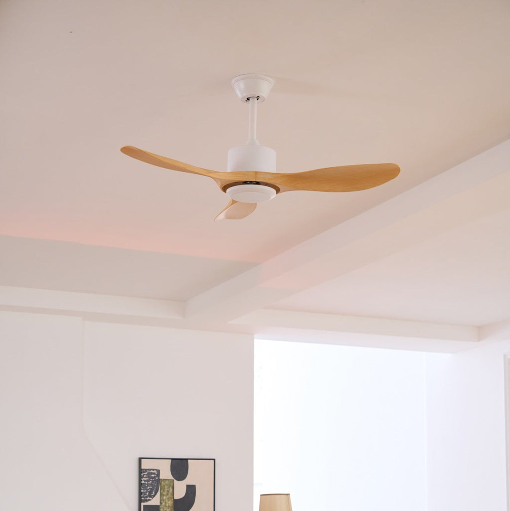 Minimalistinen puinen kattotuuletin, 106–132 cm, kaukosäädin, 5 nopeutta, suunnanvaihdolla varustettu kuparimoottori, AC 110–240 V – Lamylie