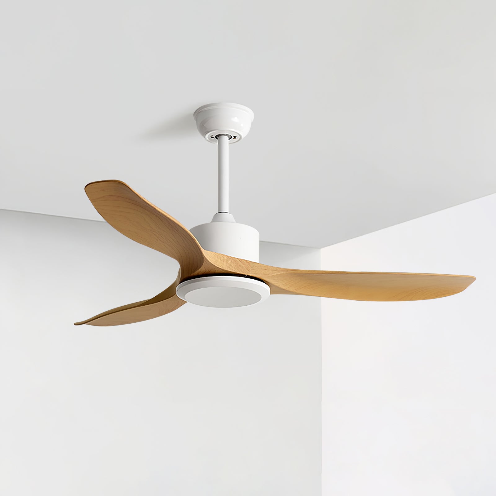 Minimalistinen puinen kattotuuletin, 106–132 cm, kaukosäädin, 5 nopeutta, suunnanvaihdolla varustettu kuparimoottori, AC 110–240 V – Lamylie