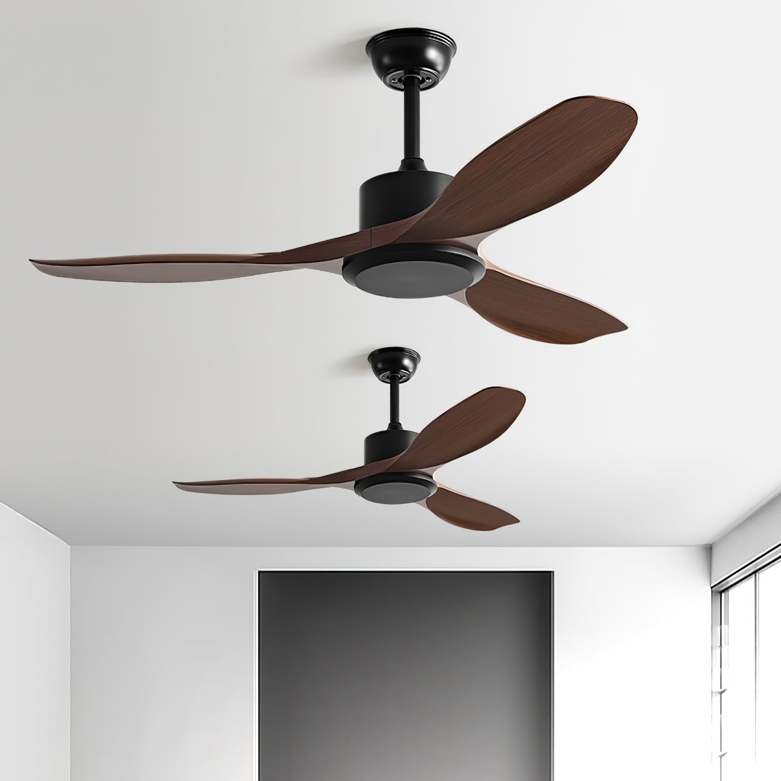 Minimalistinen puinen kattotuuletin, 106–132 cm, kaukosäädin, 5 nopeutta, suunnanvaihdolla varustettu kuparimoottori, AC 110–240 V – Lamylie