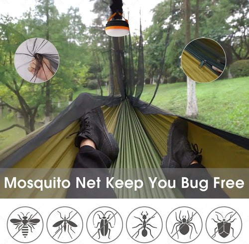 Camping Hammock for 2 People with Rain Cover and Mosquito Net - Lamylie