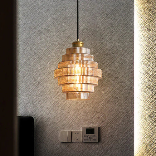 Brass-Colored Pendant Lamp with Bottle Design | Glass Shade in Retro Style | Ø22cm | E27 Socket - Lamylie