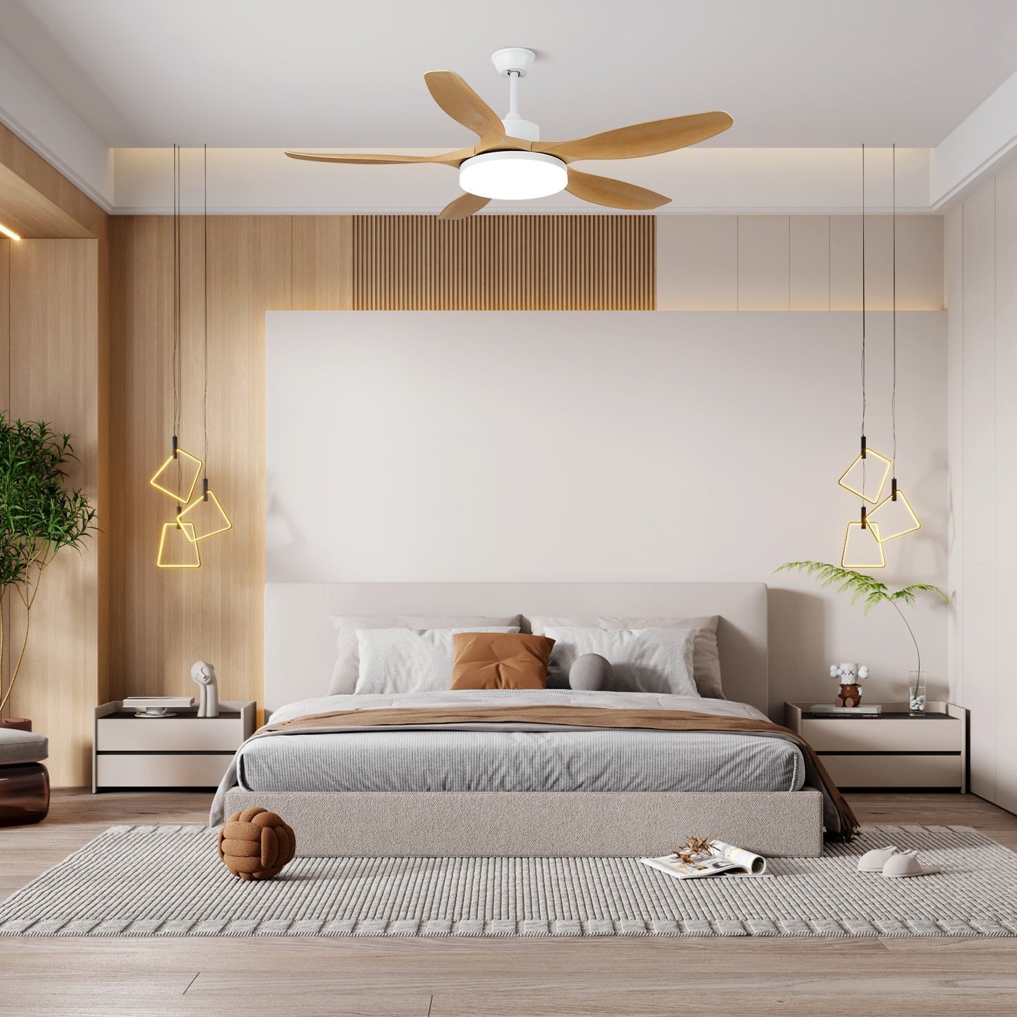 Minimalistisk takfläkt med belysning | Träkorn och LED | 6 inställningar – Lamylie