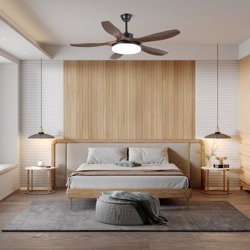 Minimalistisk takfläkt med belysning | Träkorn och LED | 6 inställningar – Lamylie