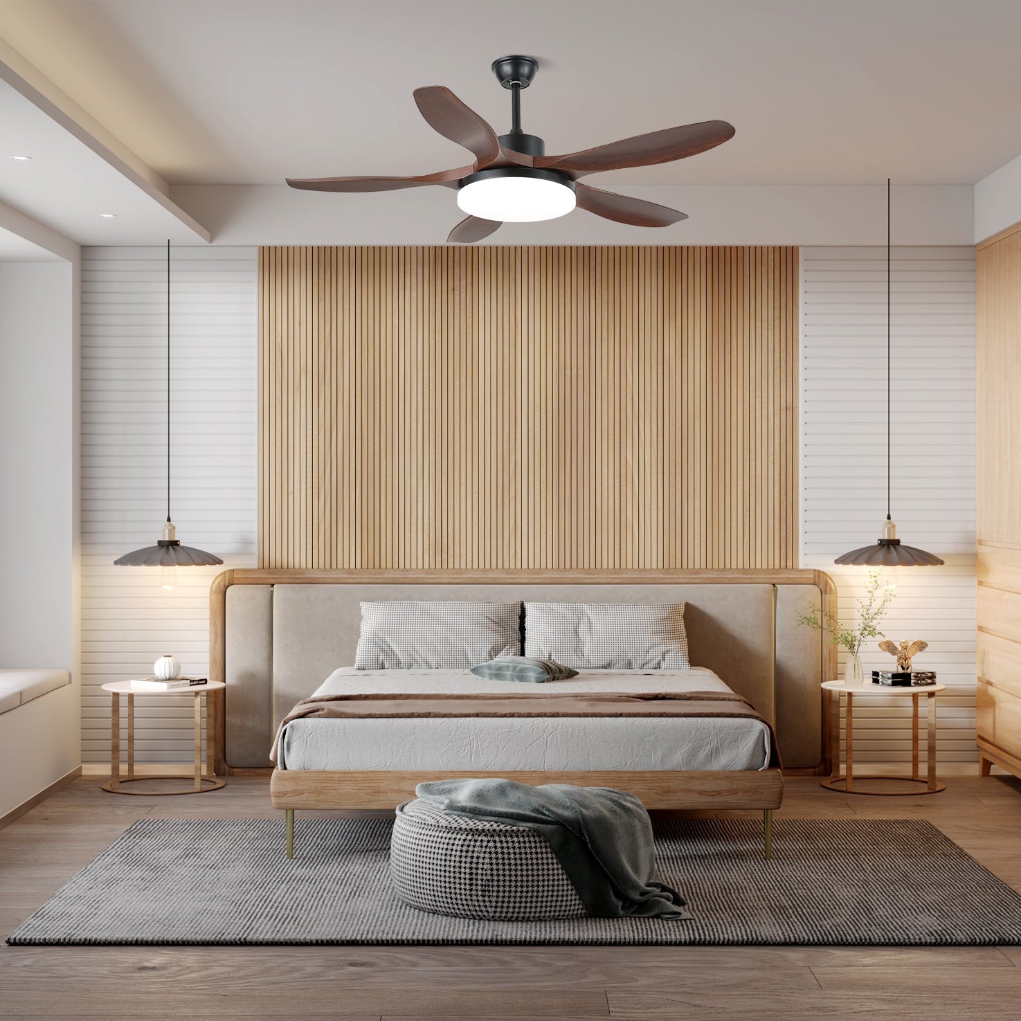 Ventilateur de plafond minimaliste avec éclairage | Imitation bois et LED | 6 réglages - Lamylie