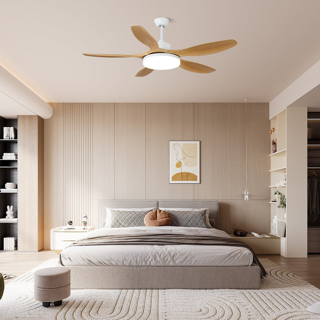 Minimalistisk takfläkt med belysning | Träkorn och LED | 6 inställningar – Lamylie