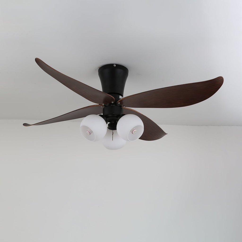Ventilator de tavan scandinav cu iluminare, design din lemn și sticlă, 90 cm – Lamylie