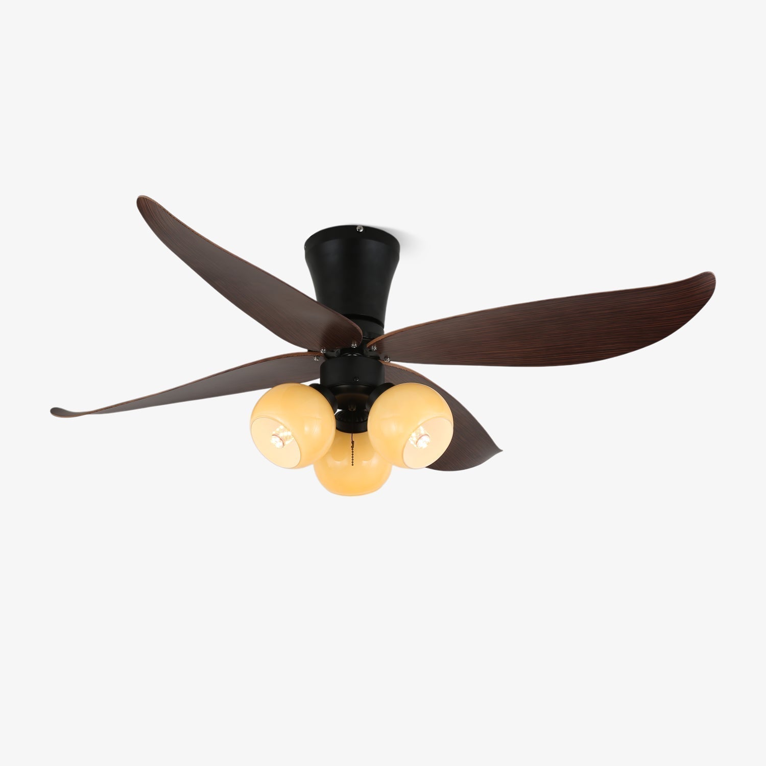 Ventilator de tavan scandinav cu iluminare, design din lemn și sticlă, 90 cm – Lamylie